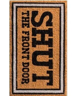 New Shut The Front Door Natural Coconut Fibre Coir Doormat Tan 15.7" x 27.6"